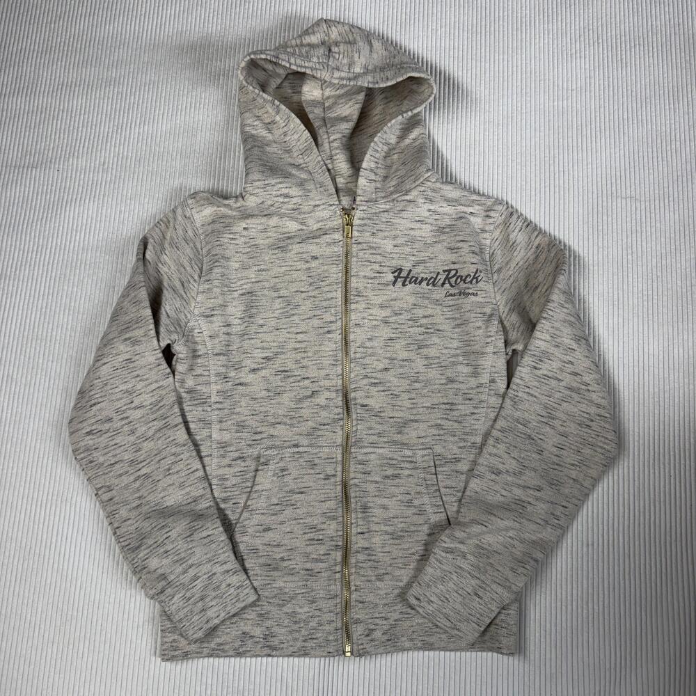 Hard Rock Cafe Hoodie Womens L Beige Full Zip Las Vegas Graphic Sweatshirt